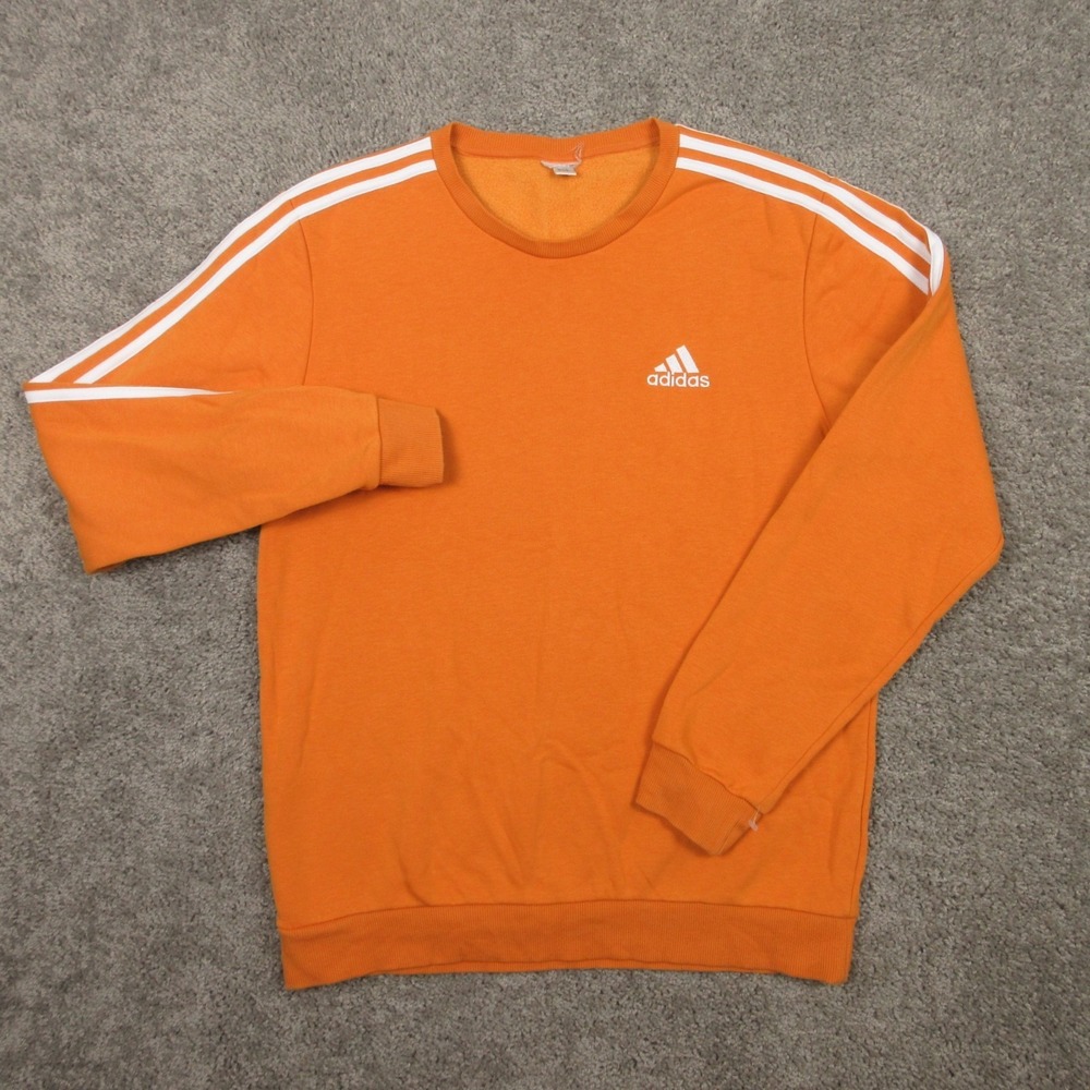 Adidas Sweater Mens Medium Orange Three Stripe Crewneck Sweatshirt Pullover